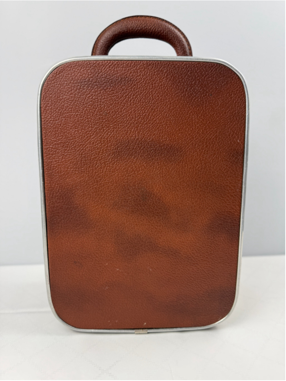 Vintage hard-shell Small Carrying Case Brown Silver